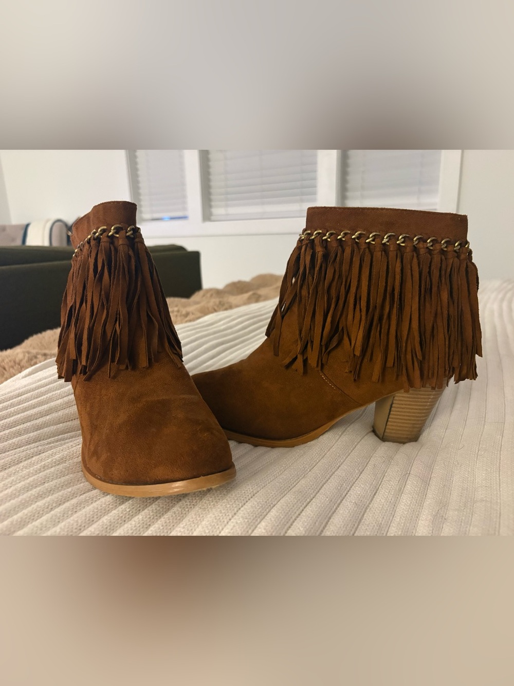 NOT RATED - Fringe Ankle Boot in Mahogany